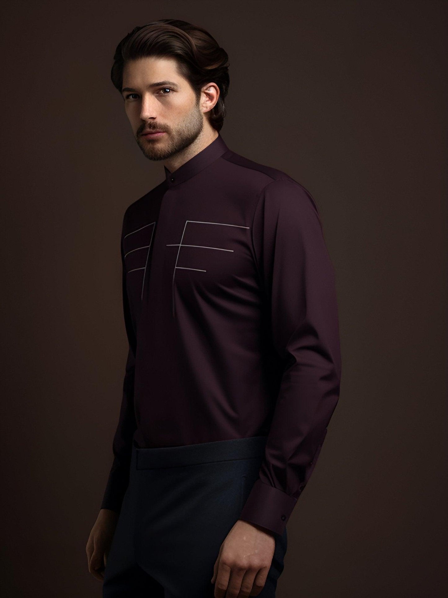 Embroidered Semi Formal Burgundy Shirt