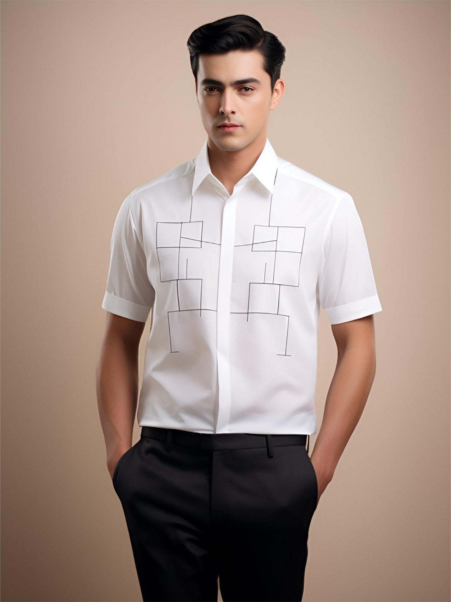 Embroidered Smart Casual White Shirt