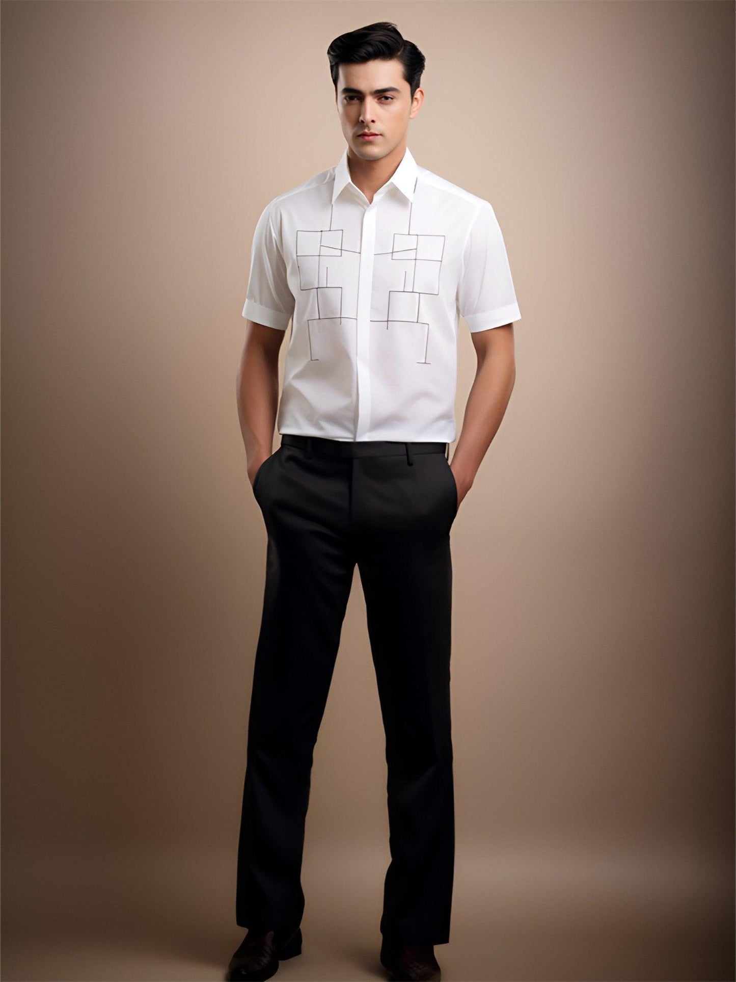 Embroidered Smart Casual White Shirt