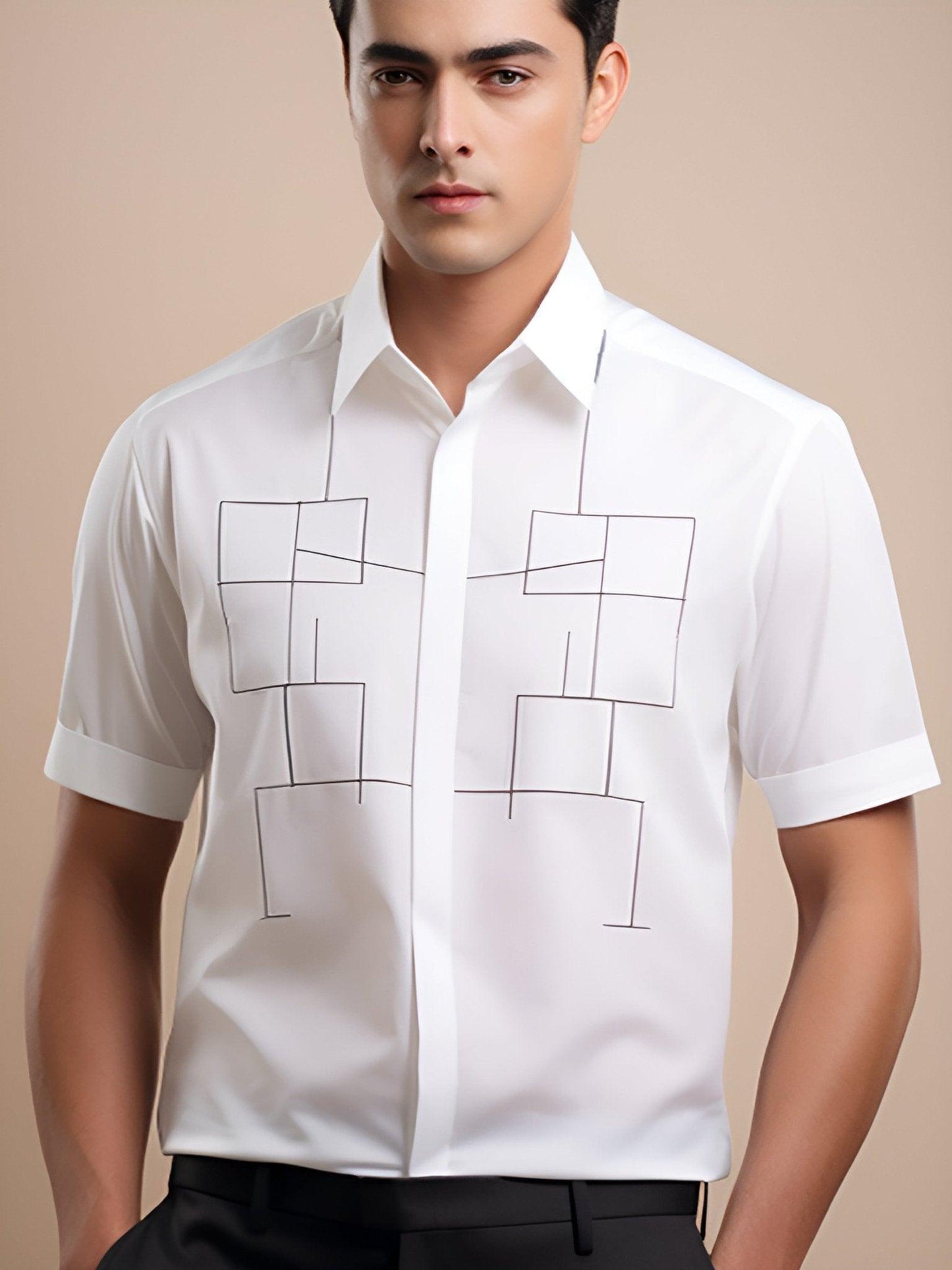 Embroidered Smart Casual White Shirt