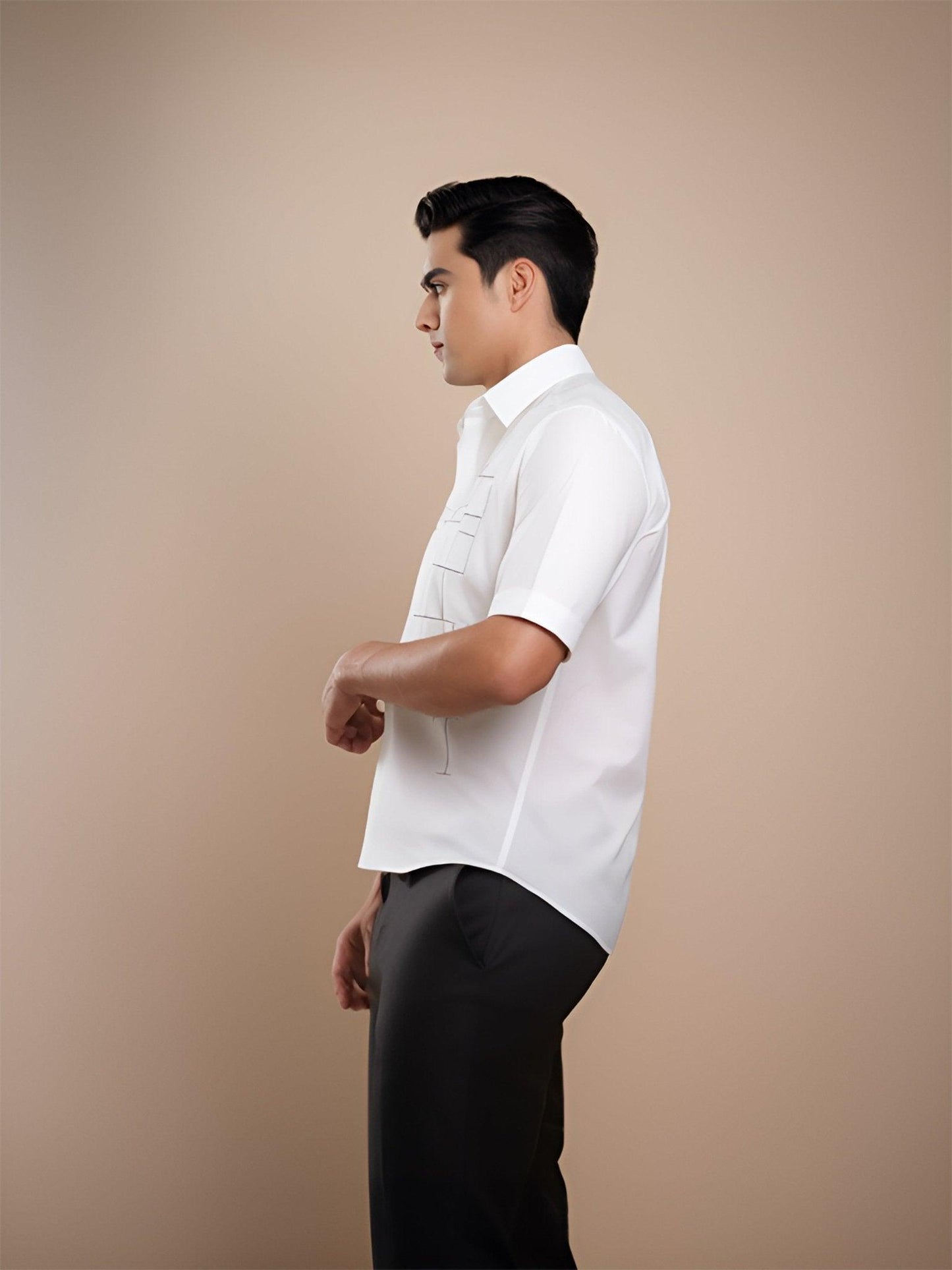 Embroidered Smart Casual White Shirt