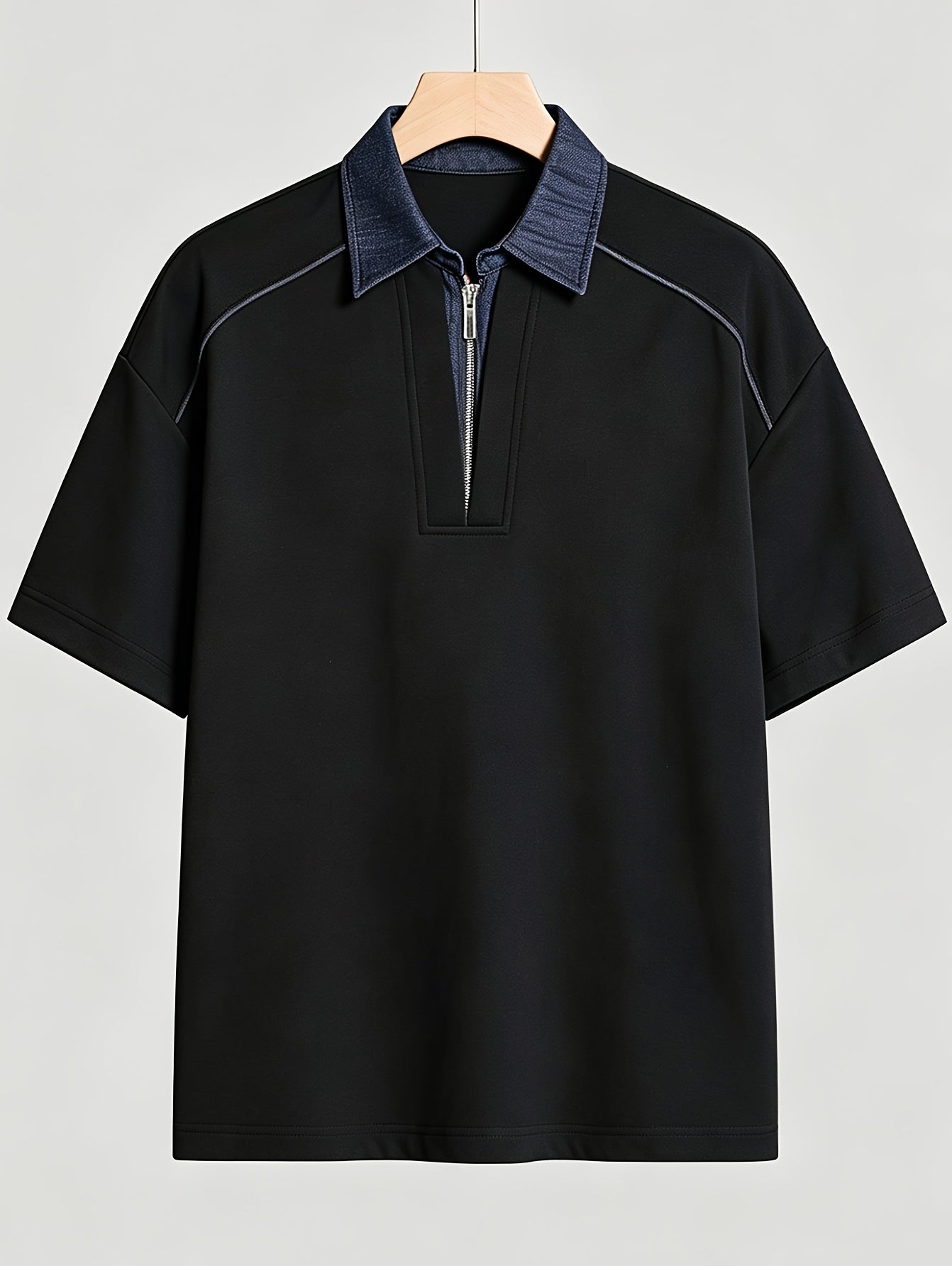 Polo T-Shirt Black Fake Two-Piece Stitching Short-Sleeved POLO T-Shirt