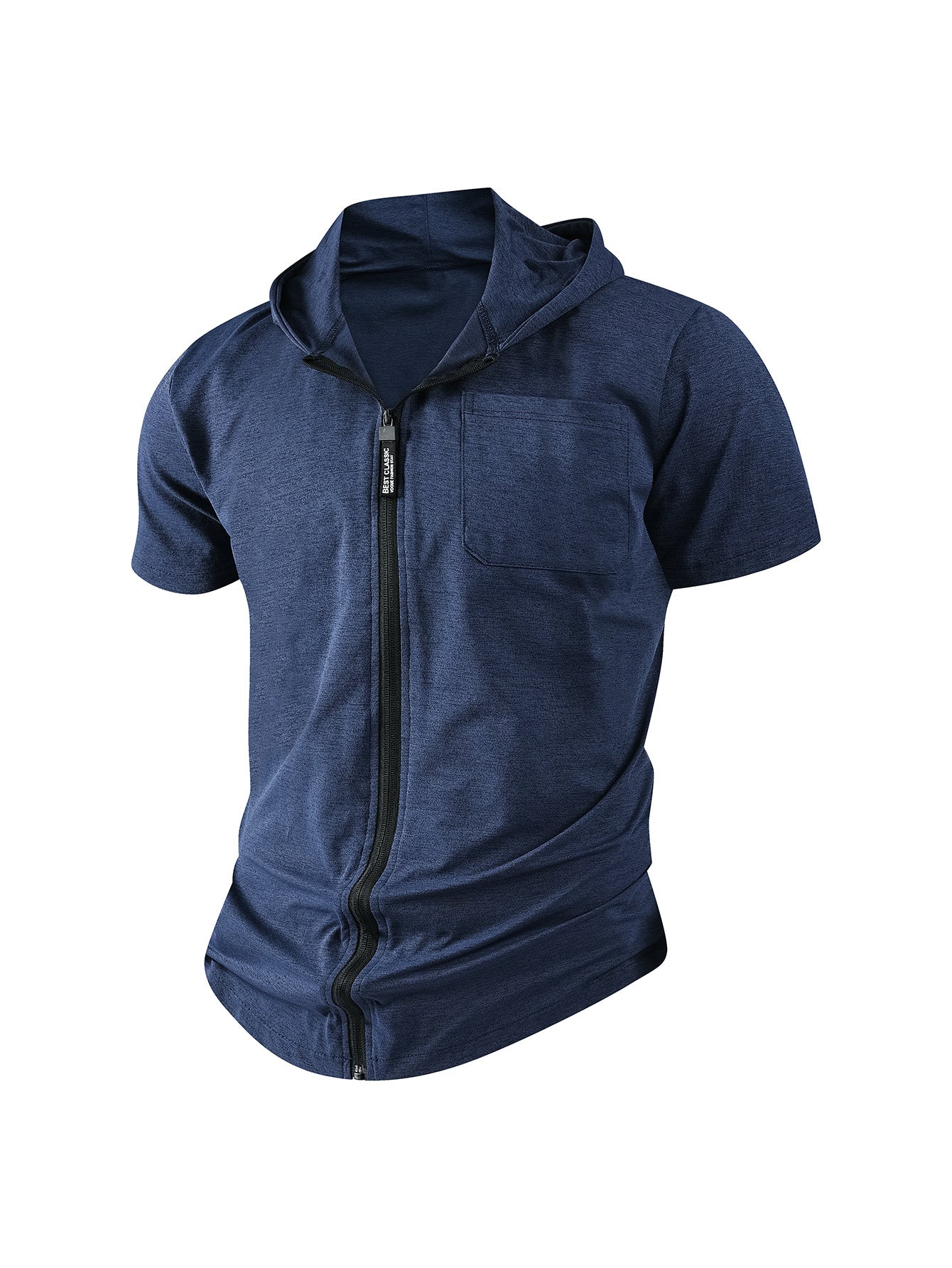 Men's Casual Sports Zipper Hooded Short-sleeved T-shirt Jacket