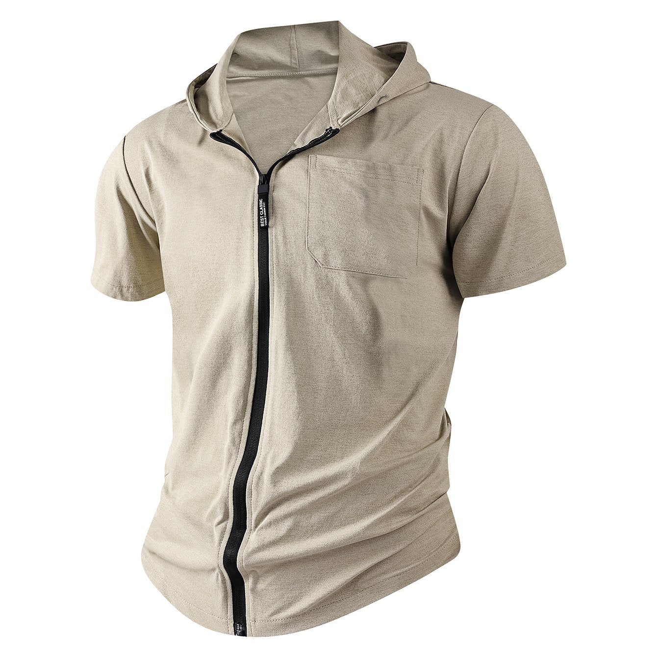 Men's Casual Sports Zipper Hooded Short-sleeved T-shirt Jacket