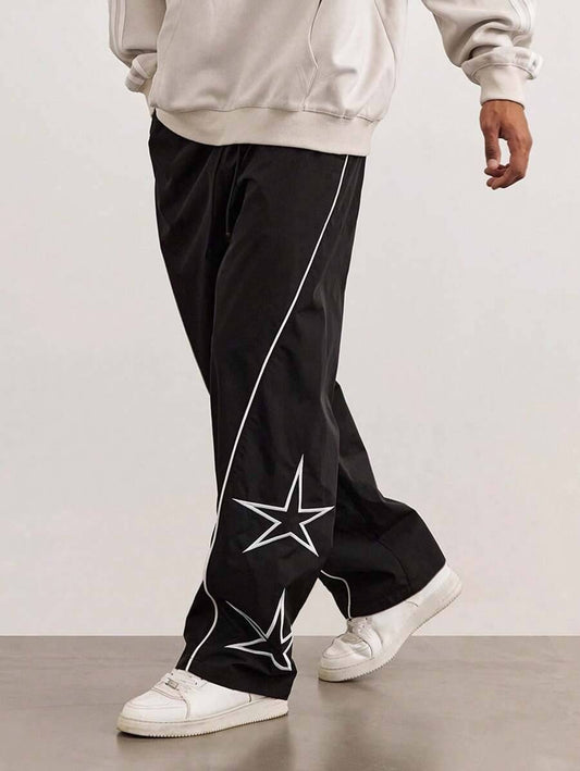 Black Straight fit Designer Trackpants star