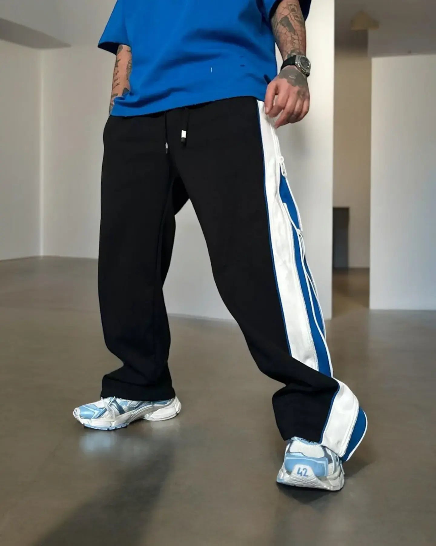 Double Zip Blue Wide Leg Zip Up Baggy Pants