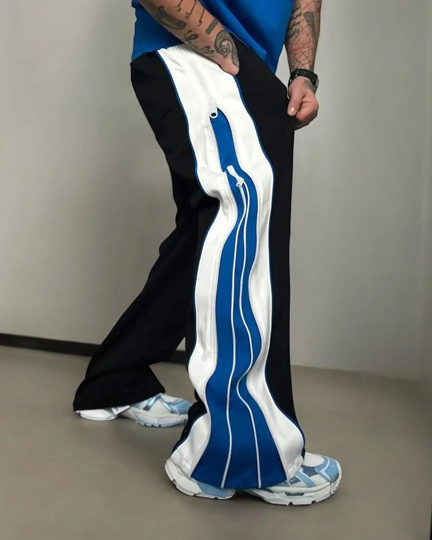 Double Zip Blue Wide Leg Zip Up Baggy Pants